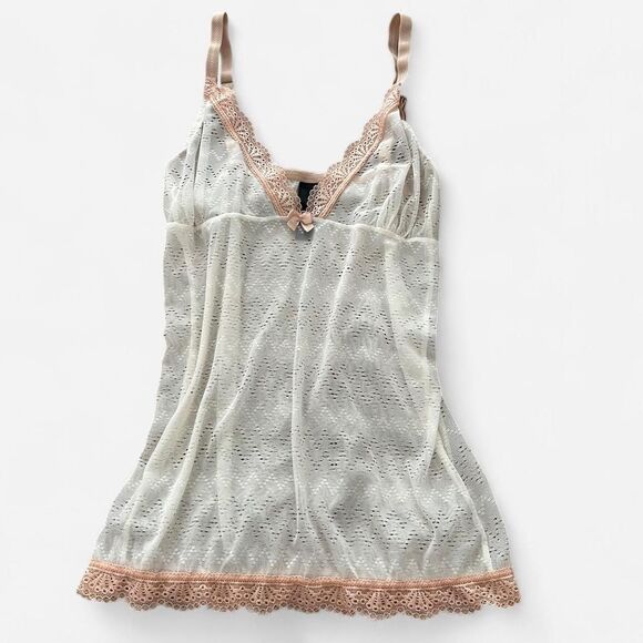 Vintage White Lace Babydoll Cami – Sheer Sweetheart Bow Detail (Runs S/M) - Picture 1 of 6